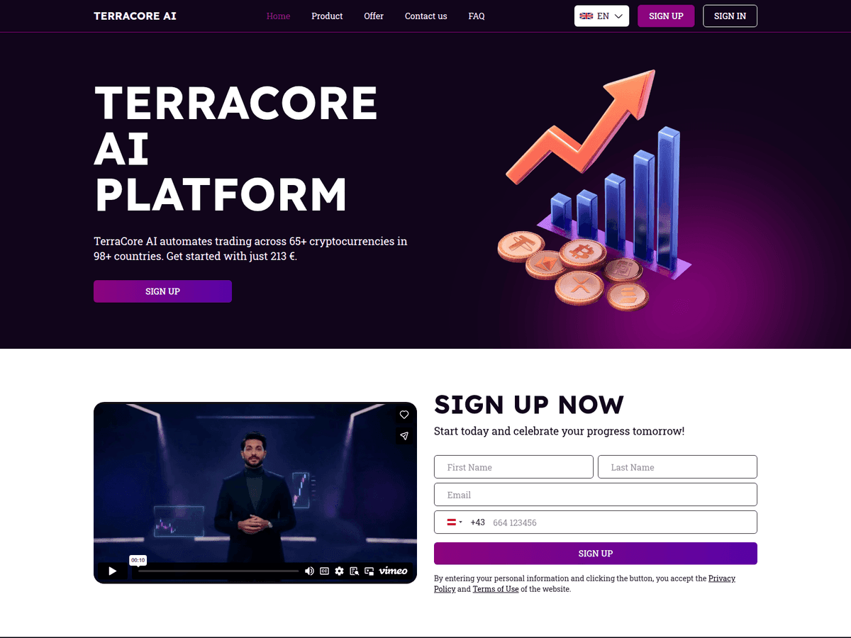 Screenshot der Webseite Terracore Ai (terracore-ai.com)