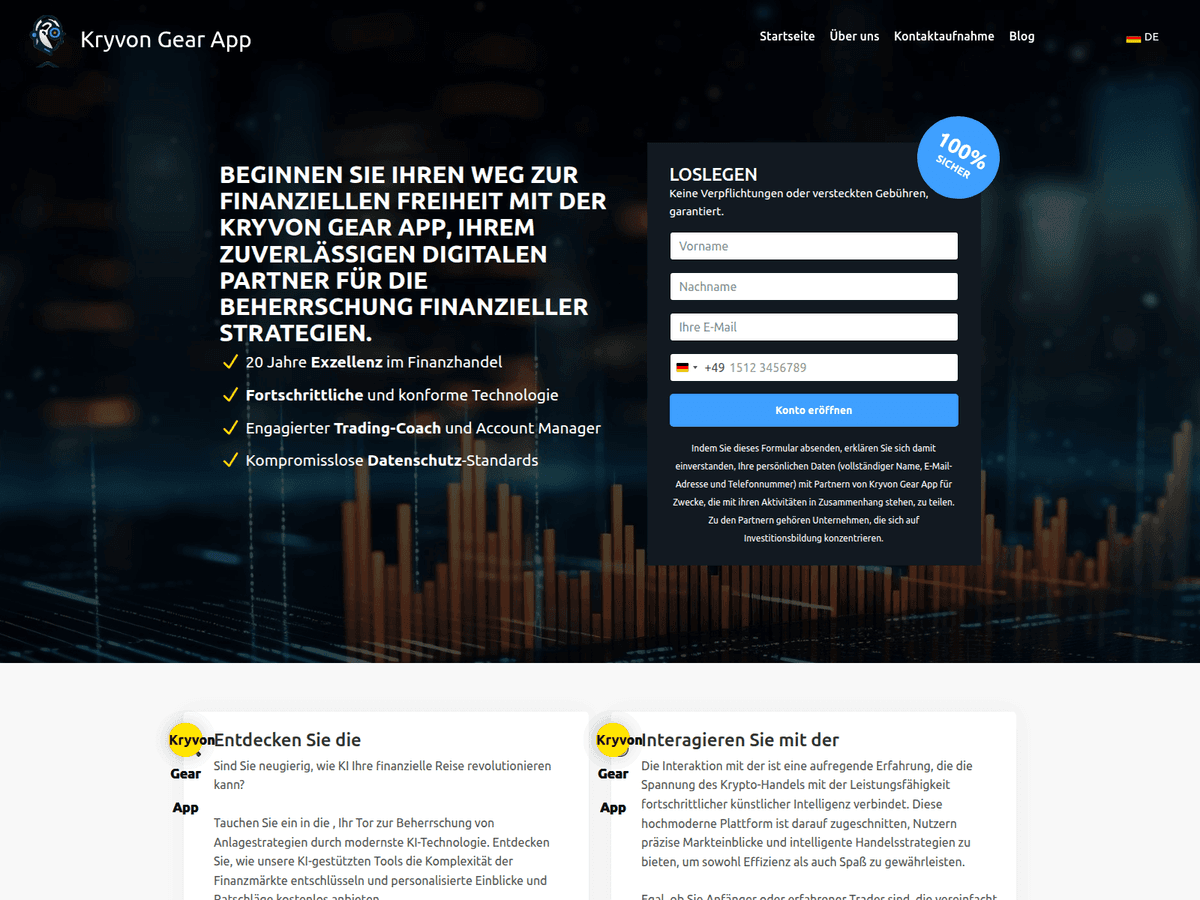 Screenshot der Webseite Thekryvongearapp (thekryvongearapp.org)