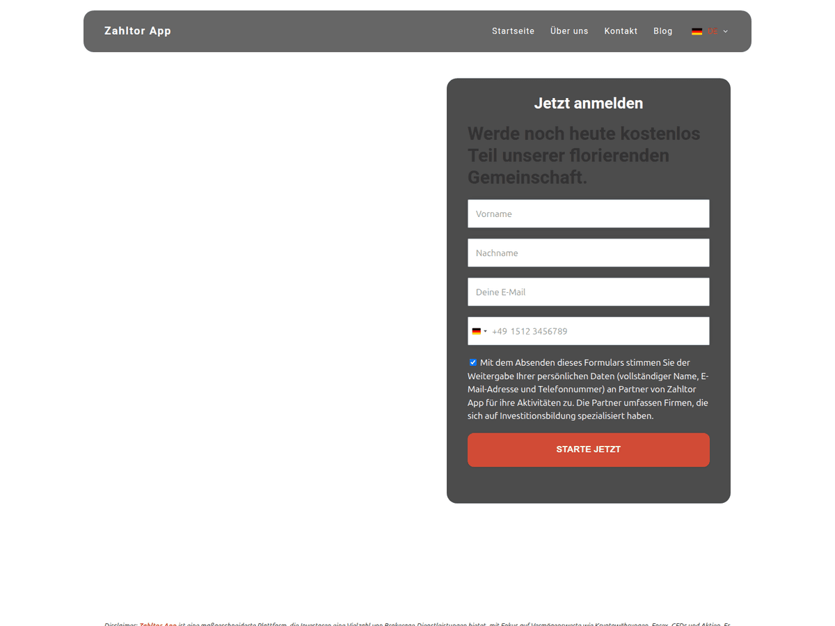 Screenshot der Webseite Thezahltor App (thezahltor-app.net)