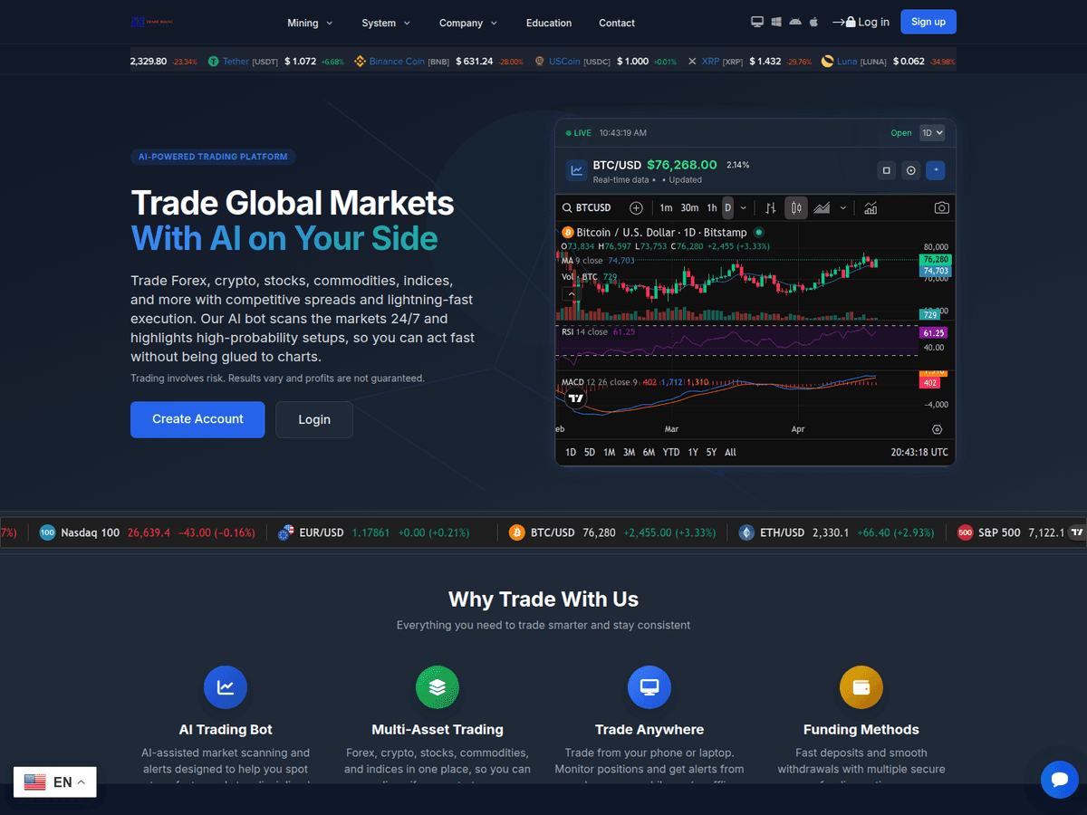 Screenshot der Webseite Trades House (trades-house.com)