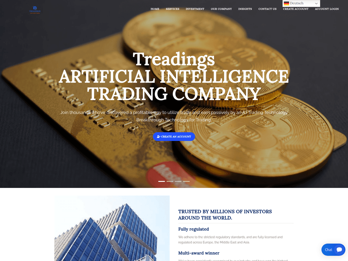 Screenshot der Webseite Treadings (treadings.com)