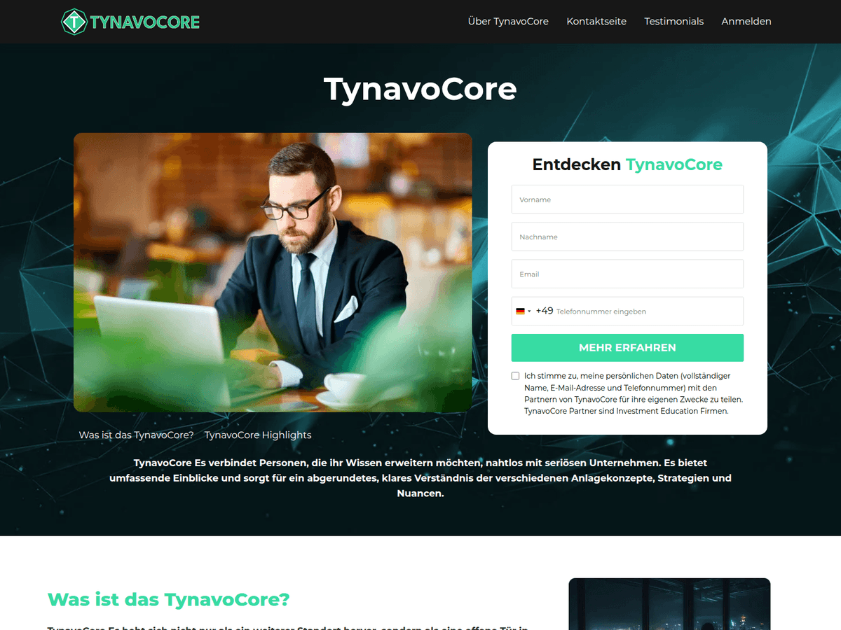 Screenshot der Webseite Tynavocore (tynavocore.com)