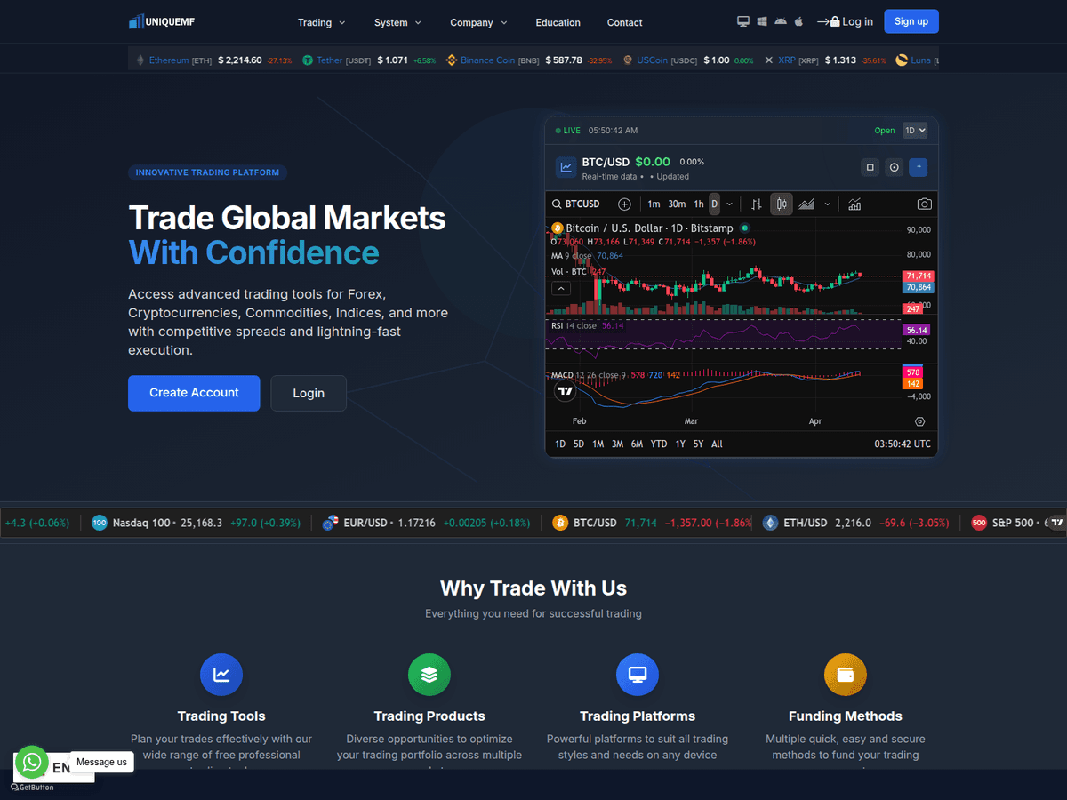 Screenshot der Webseite Uniquemarketfunds (uniquemarketfunds.com)