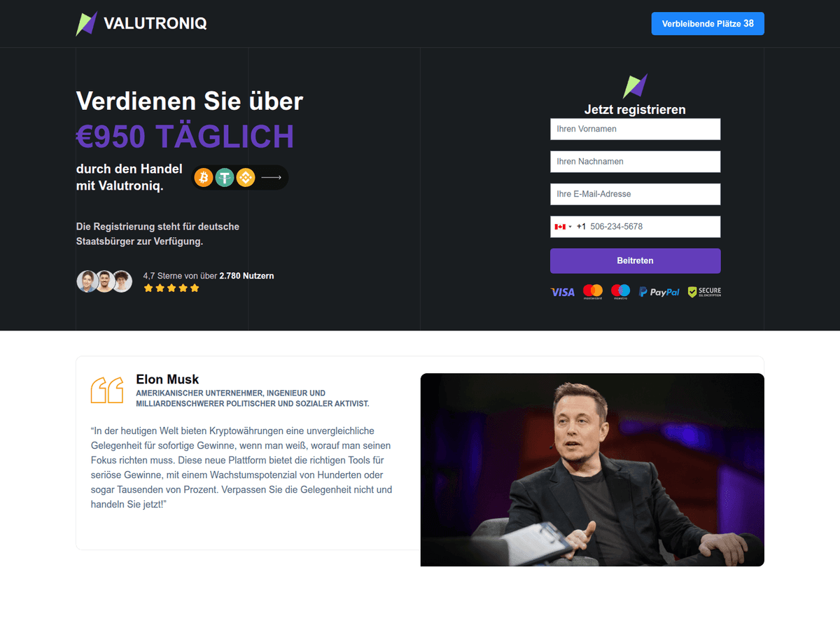 Screenshot der Webseite Valutroniq (valutroniq.com)