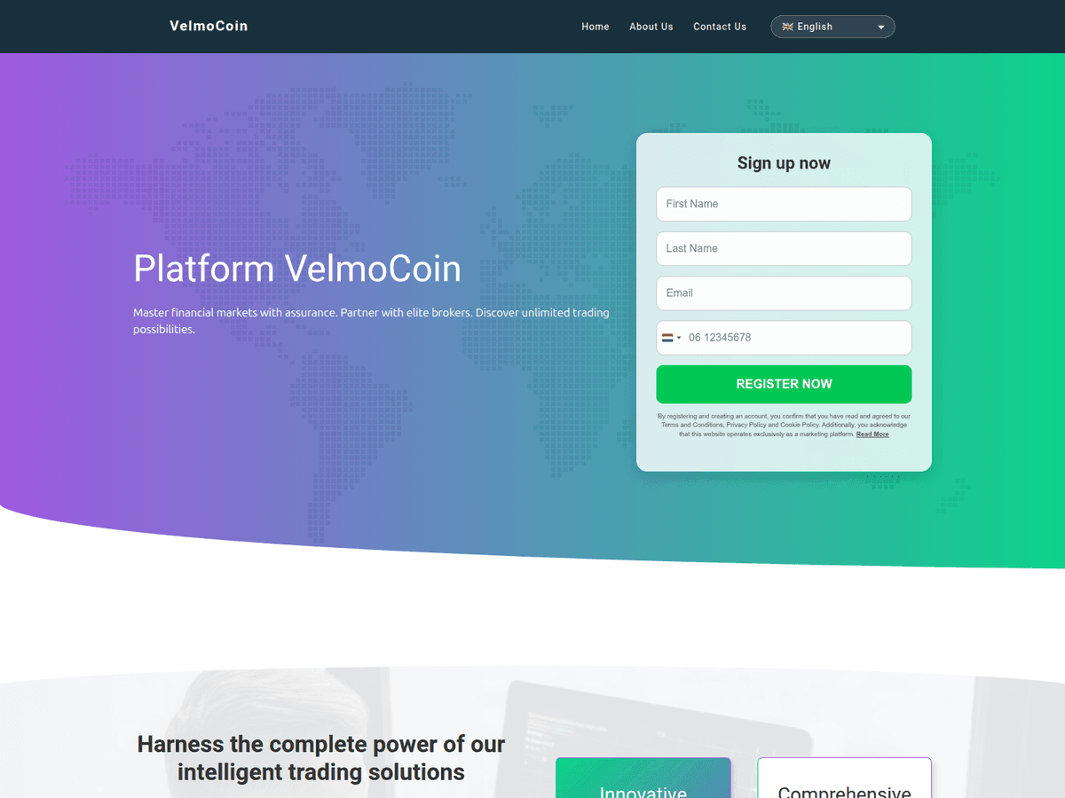 Screenshot der Webseite Velmocoin (velmocoin.com)