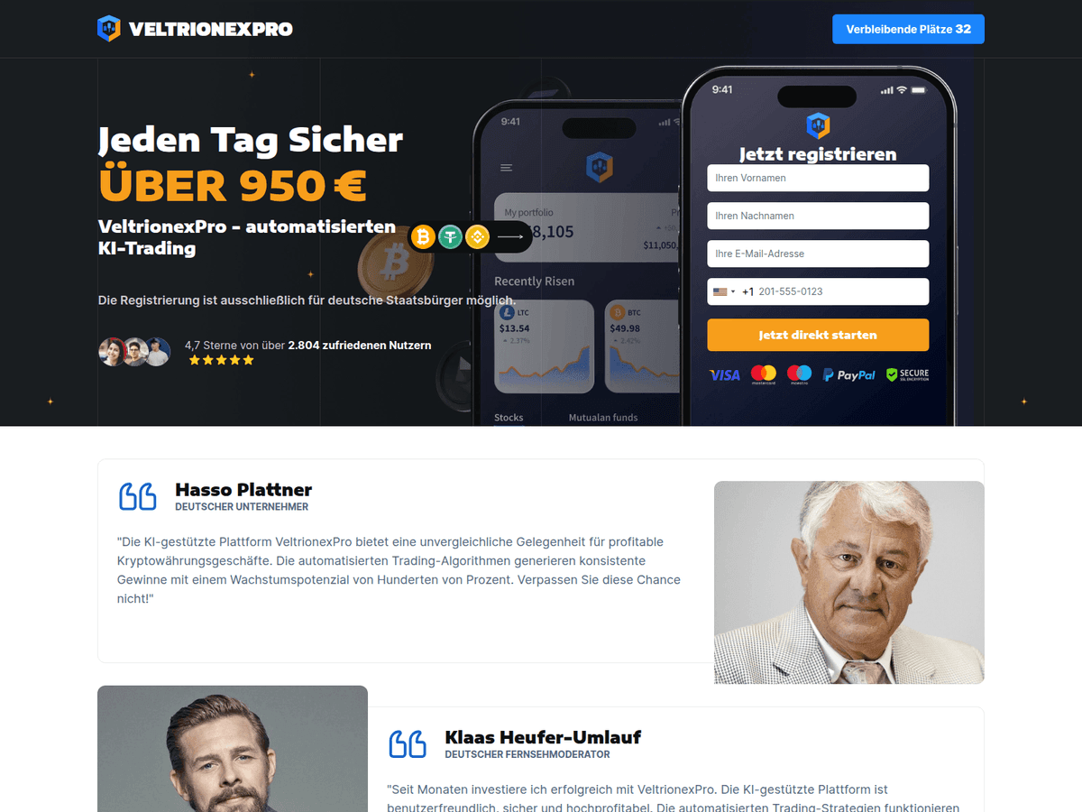 Screenshot der Webseite Veltrionexpro (veltrionexpro.net)