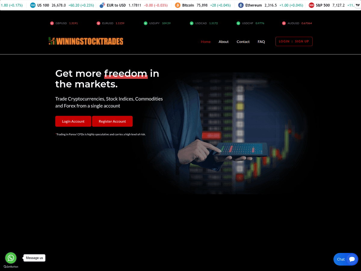 Screenshot der Webseite Winningstocktrade (winningstocktrade.live)