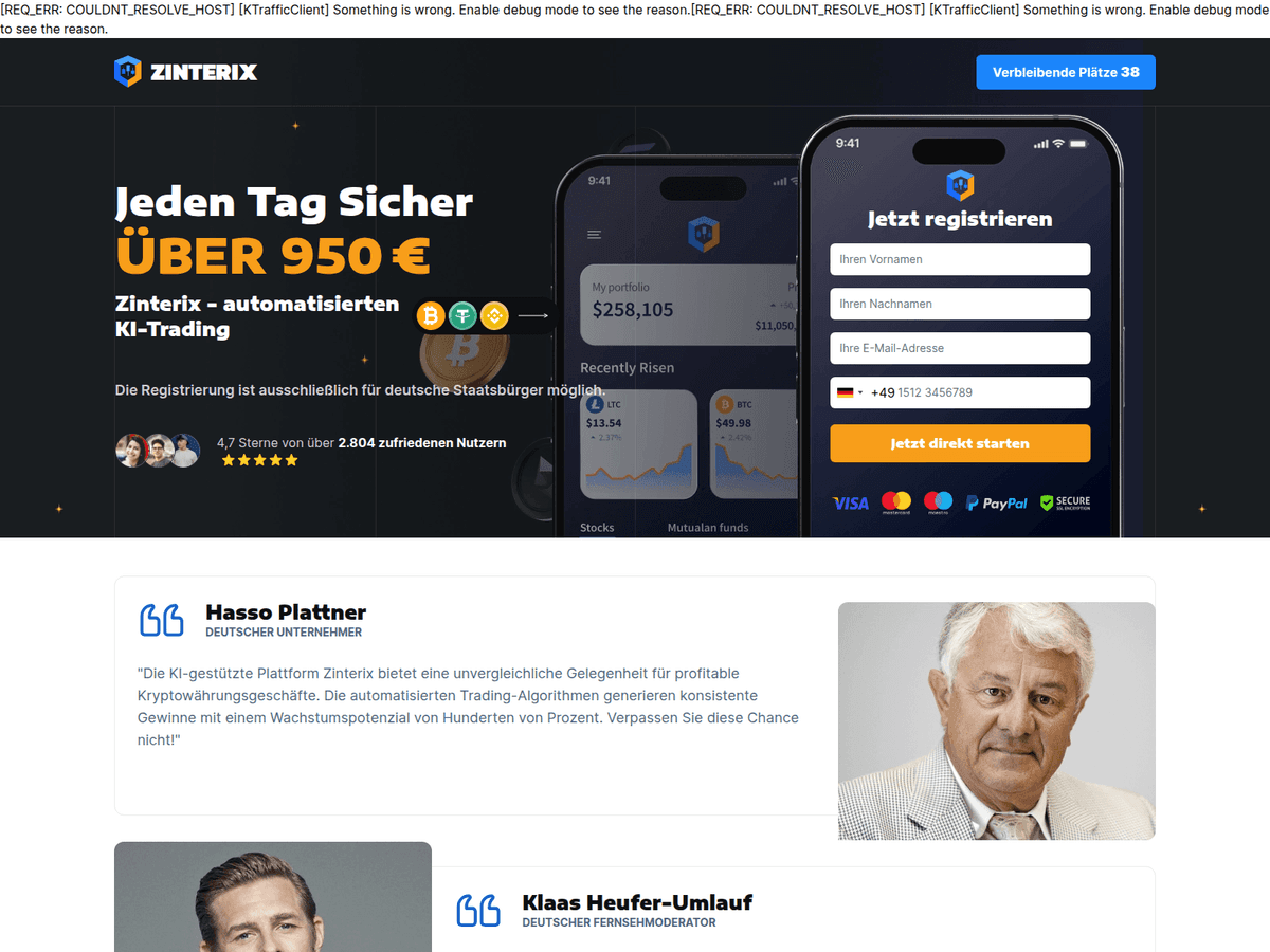 Screenshot der Webseite Zinterix (zinterix.com)