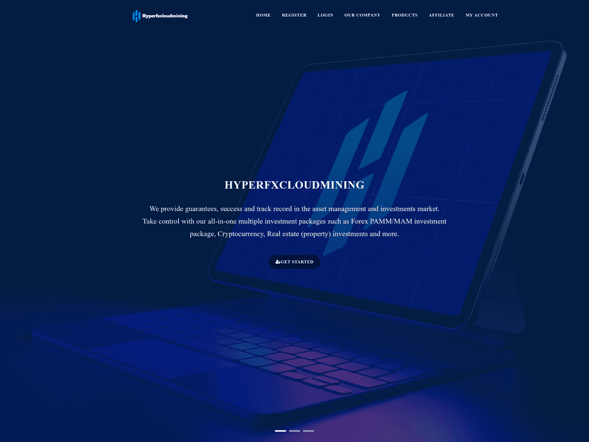 Screenshot der Webseite Hyperfxcloudmining (hyperfxcloudmining.com)