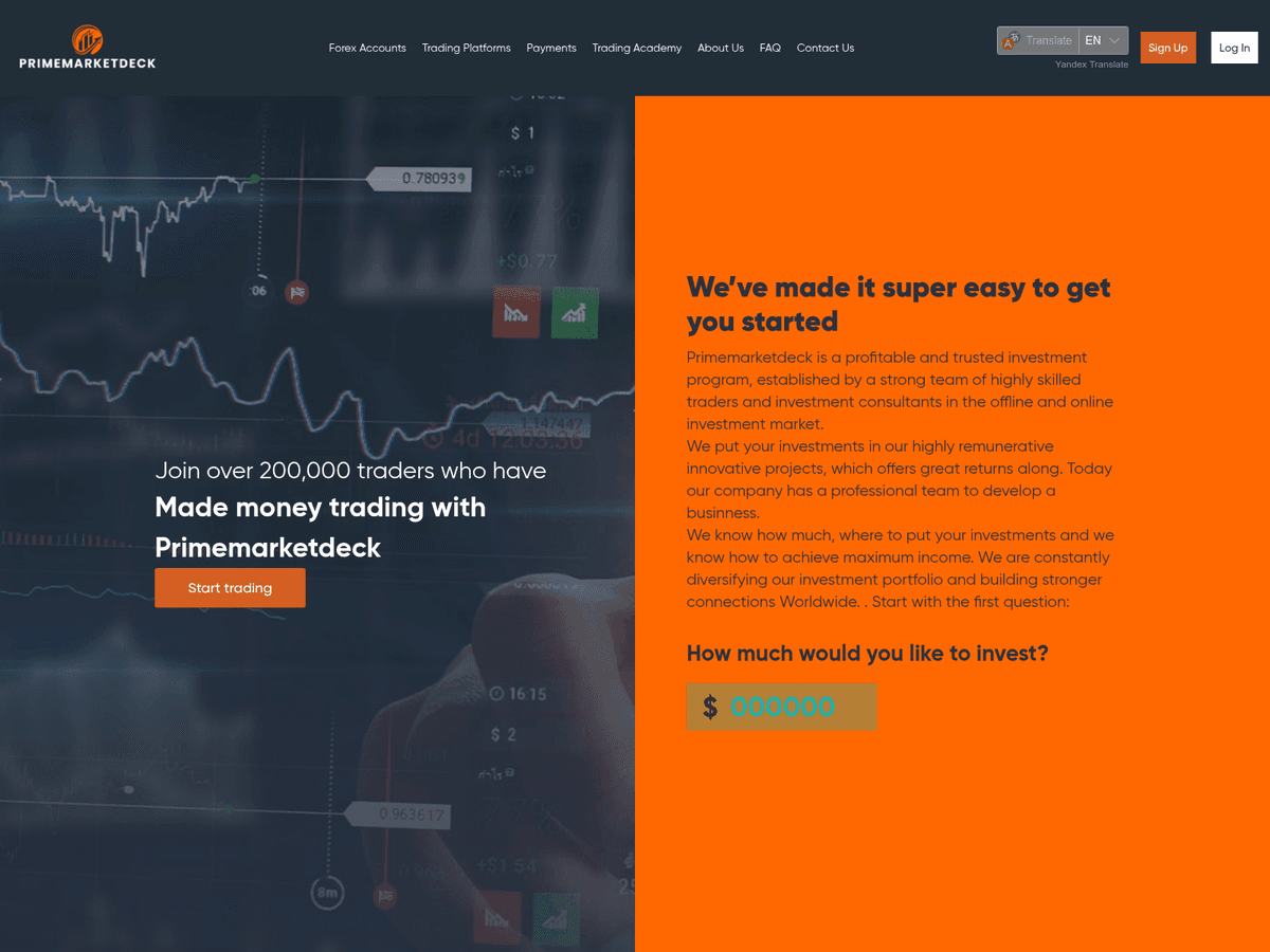 Screenshot der Webseite Primemarketdeck (primemarketdeck.online)