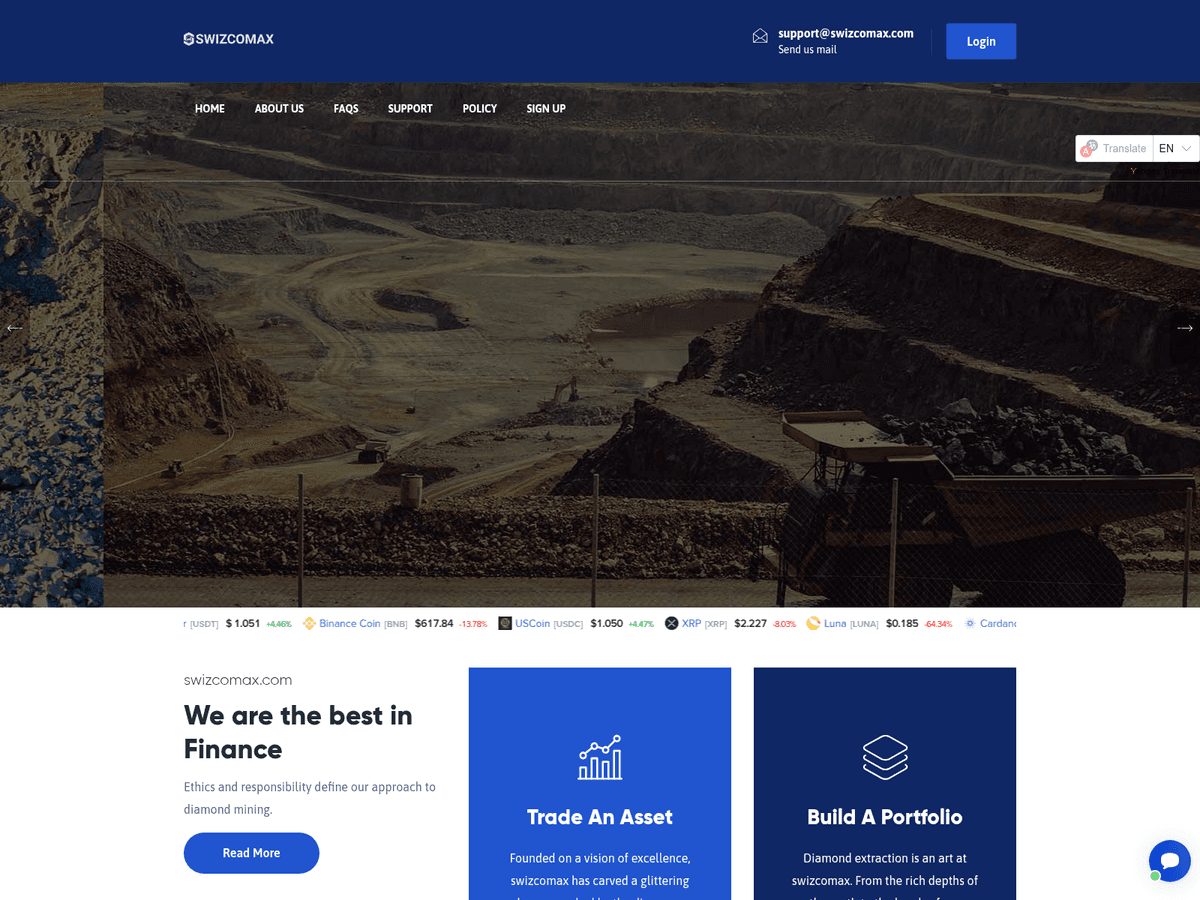 Screenshot der Webseite Swizcomax (swizcomax.com)