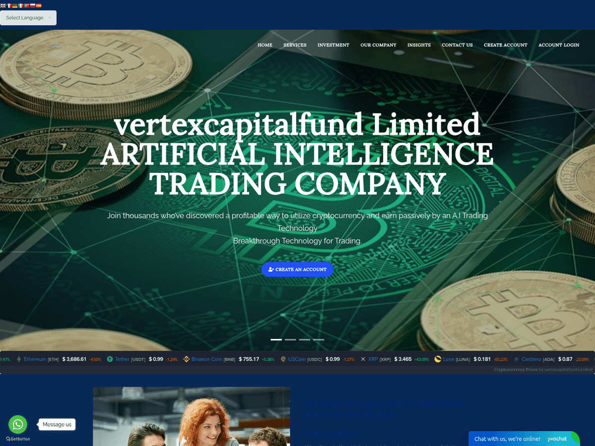 Screenshot der Webseite Vertexcapitalfund (vertexcapitalfund.com)
