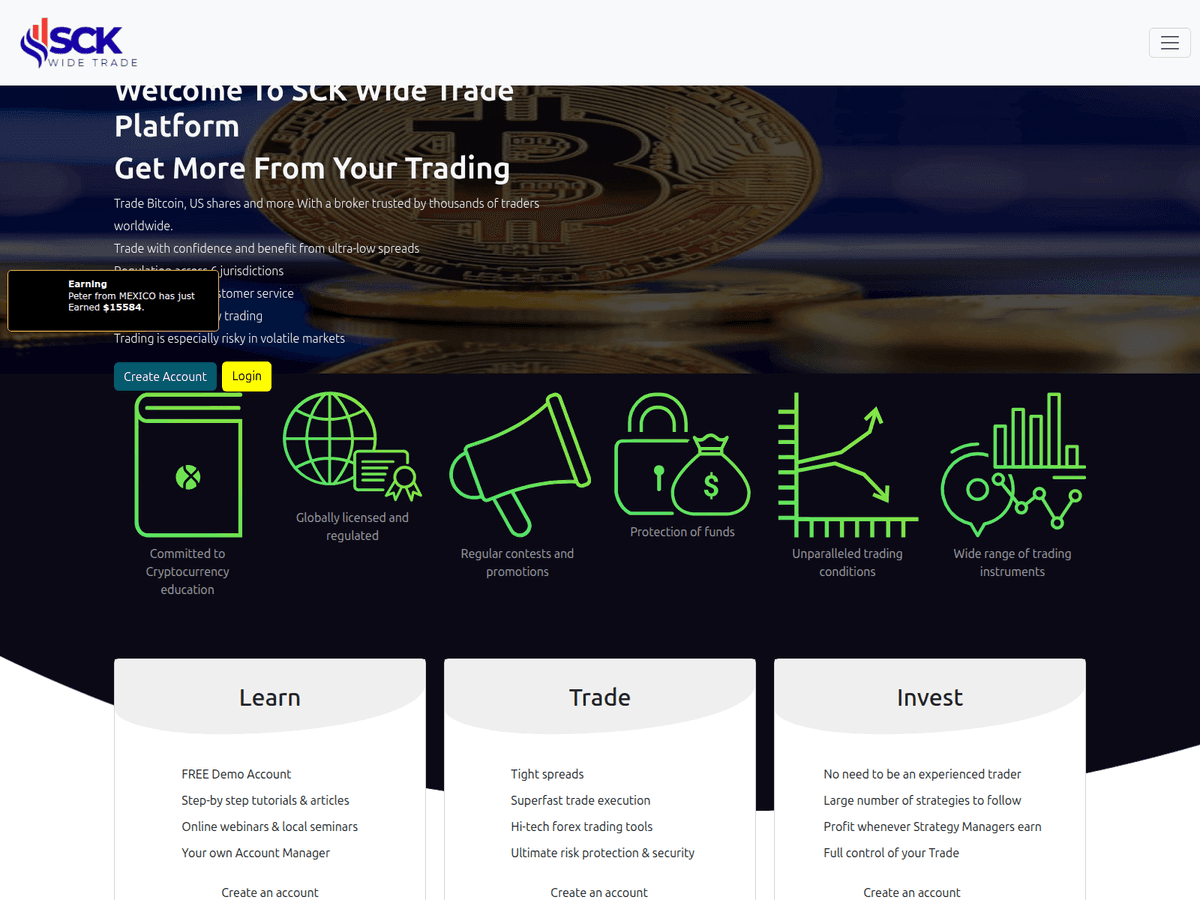 Screenshot der Webseite Sckwidetrade (sckwidetrade.com)
