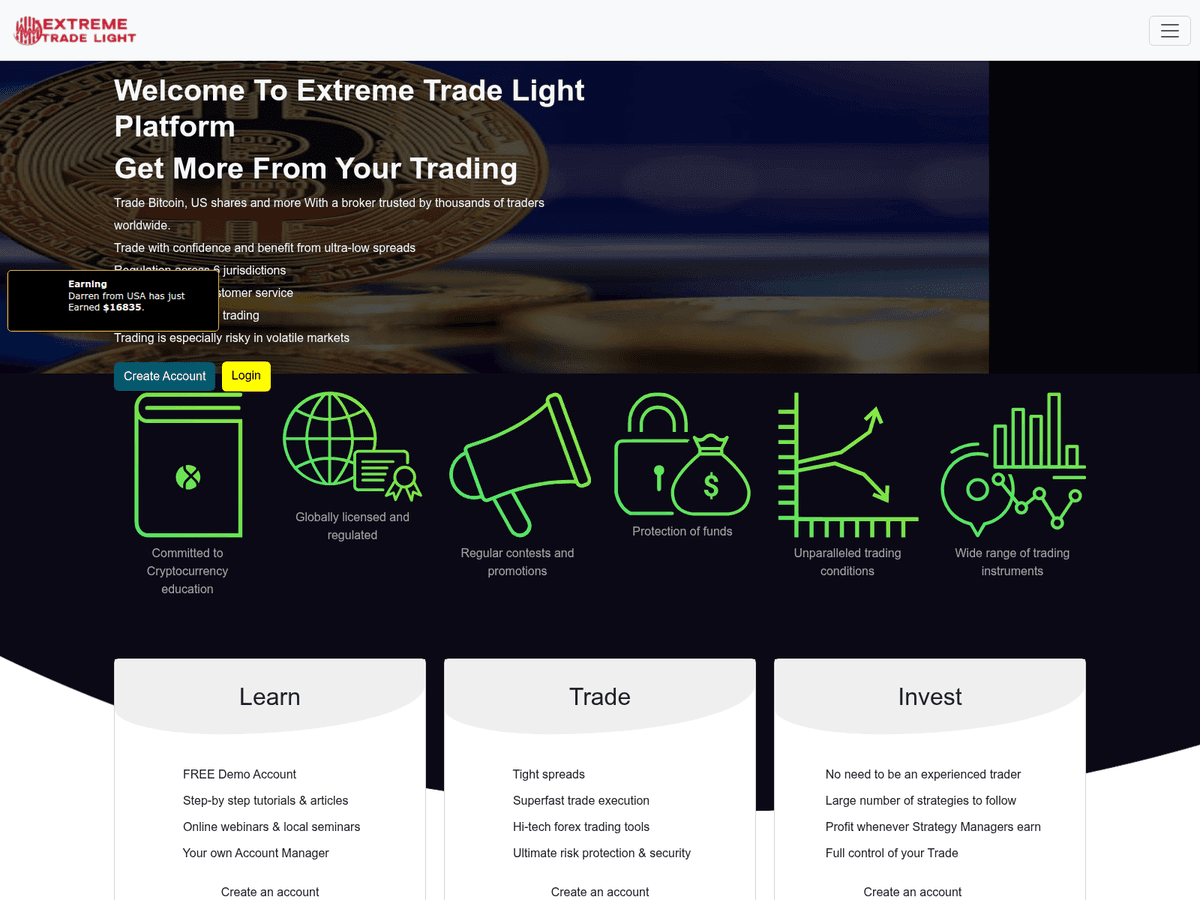 Screenshot der Webseite Extremetradelightint (extremetradelightint.com)
