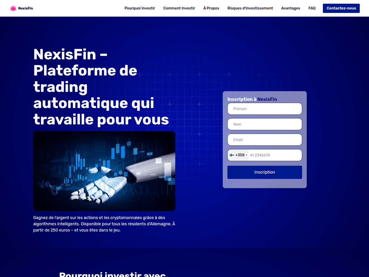 Screenshot der Webseite Nexisfinex (nexisfinex.com)