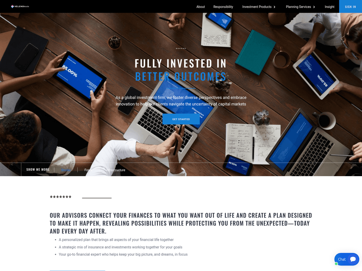Screenshot der Webseite Velenotrade (velenotrade.com)