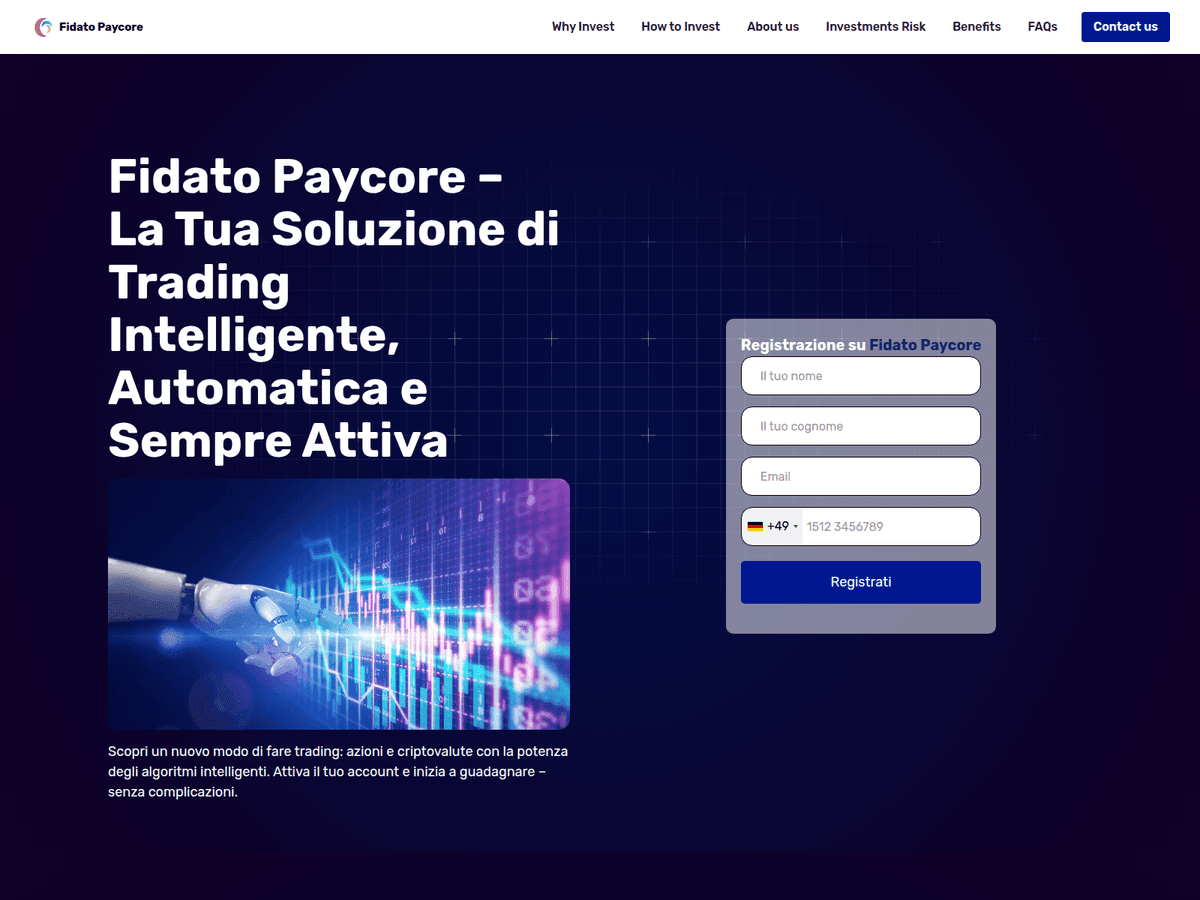 Screenshot der Webseite Fidatopaycore Pro (fidatopaycore-pro.org)