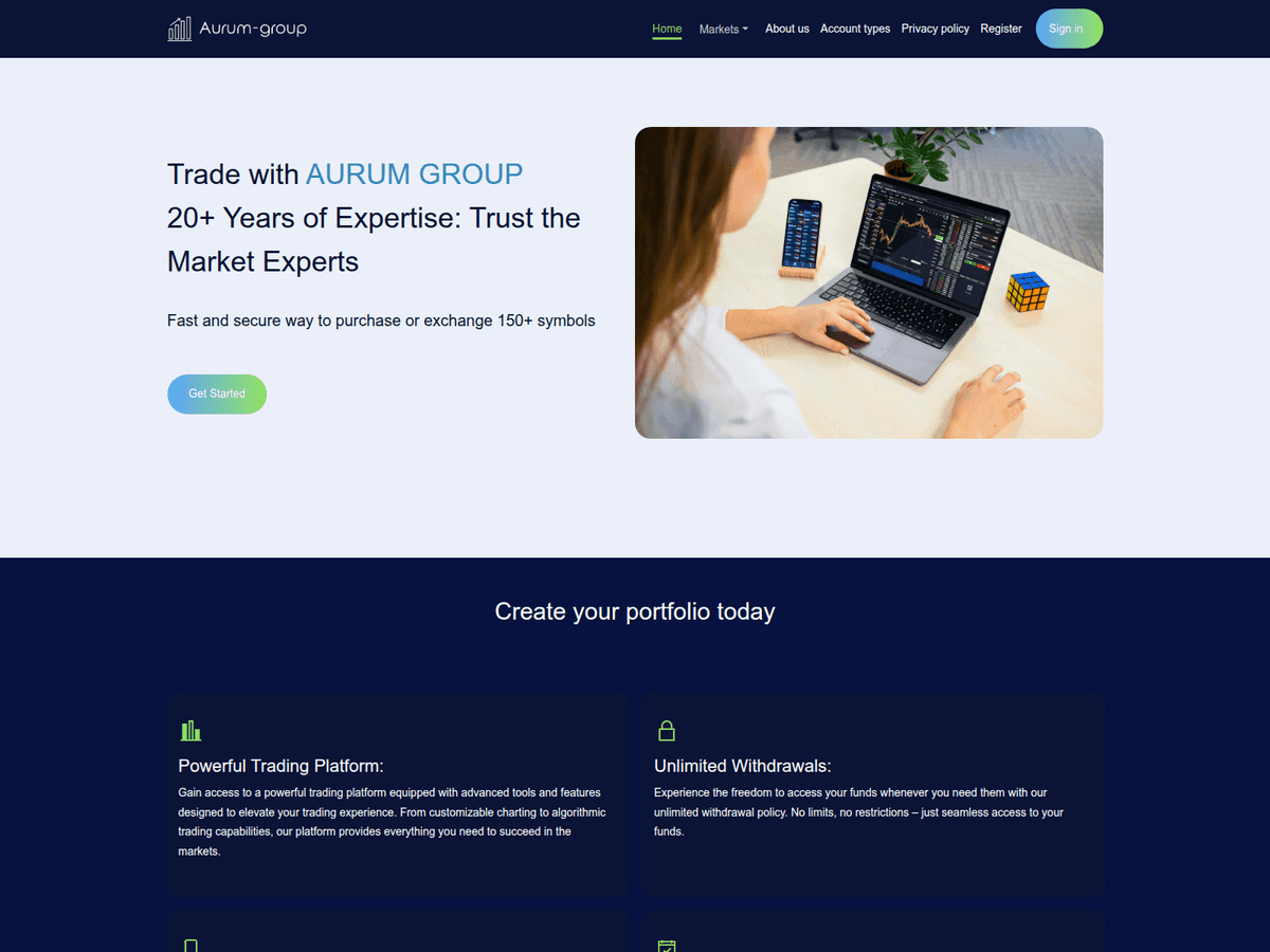 Screenshot der Webseite Aurum Group (aurum-group.cc)