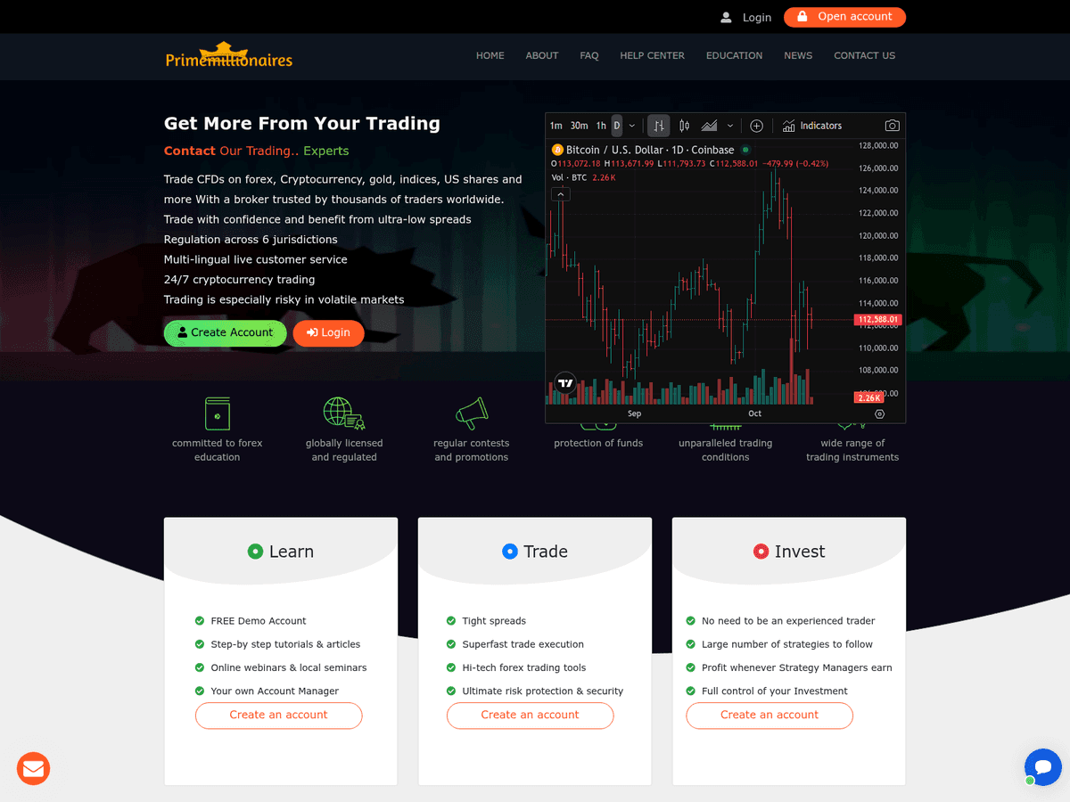 Screenshot der Webseite Primemillionaires (primemillionaires.com)