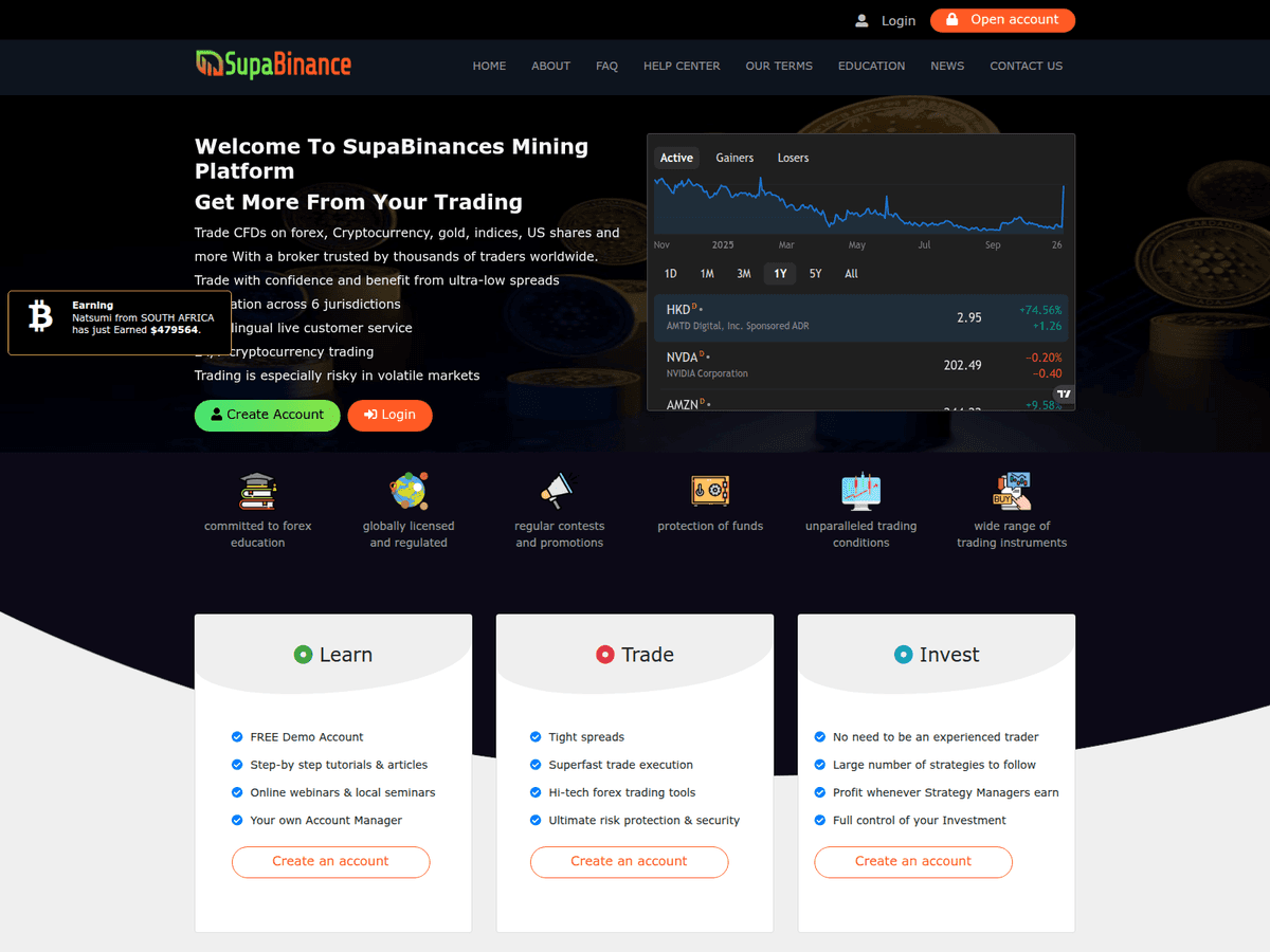 Screenshot der Webseite Supabinance (supabinance.com)