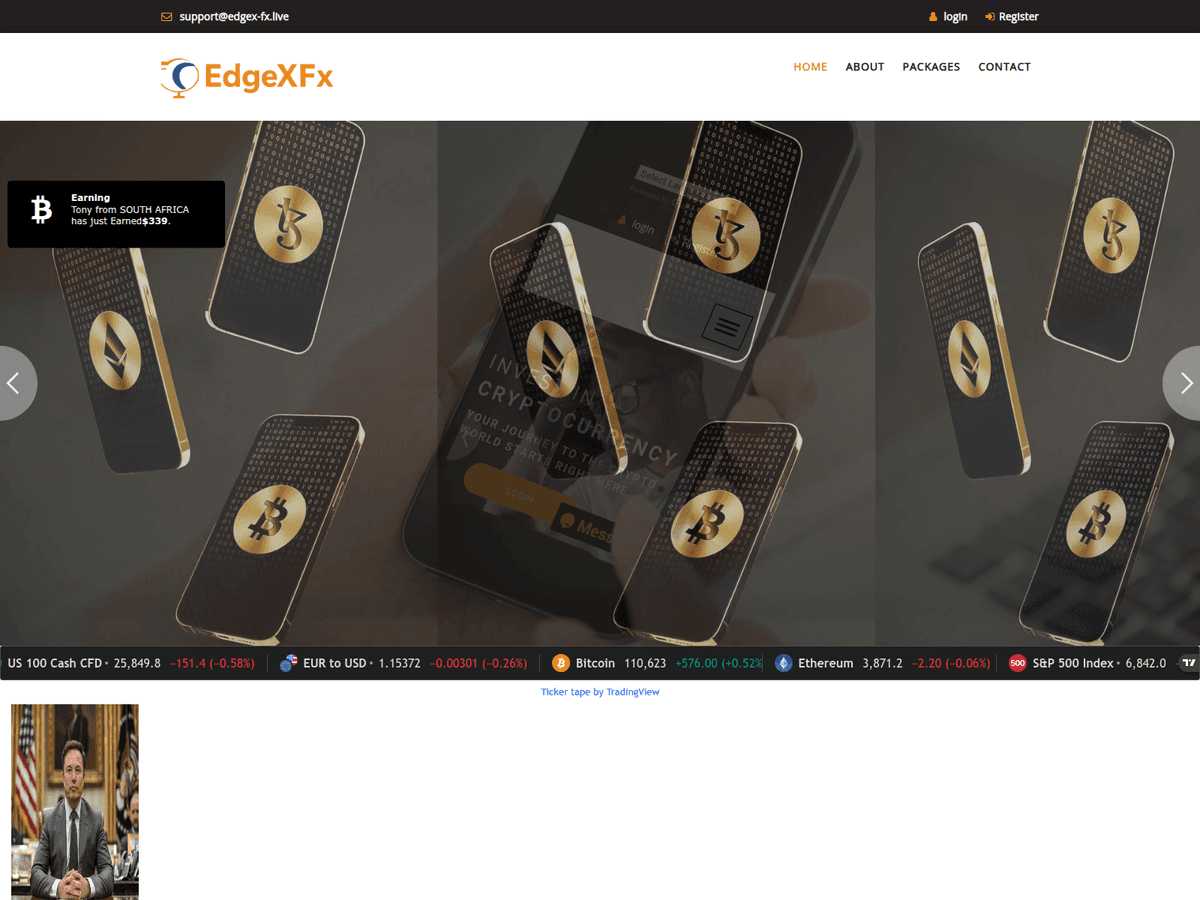 Screenshot der Webseite Edgex Fx (edgex-fx.live)