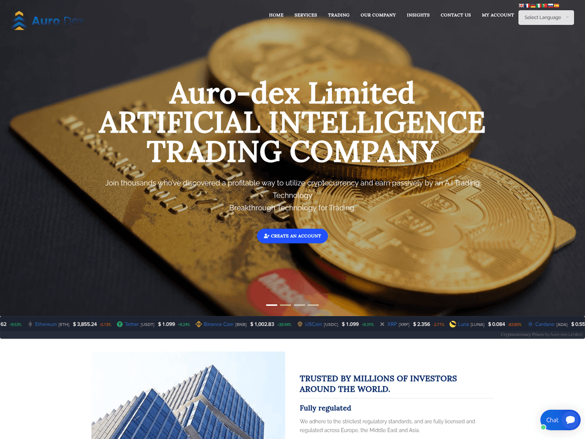 Screenshot der Webseite Auro Dex (auro-dex.com)