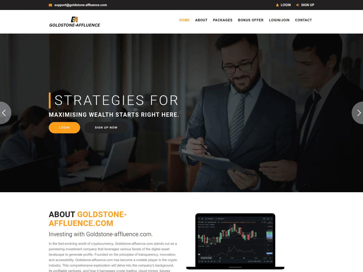 Screenshot der Webseite Goldstone Affluence (goldstone-affluence.com)