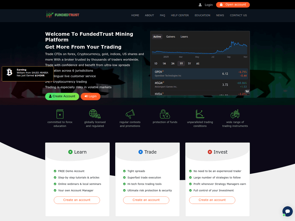 Screenshot der Webseite Fundedtrust (fundedtrust.org)