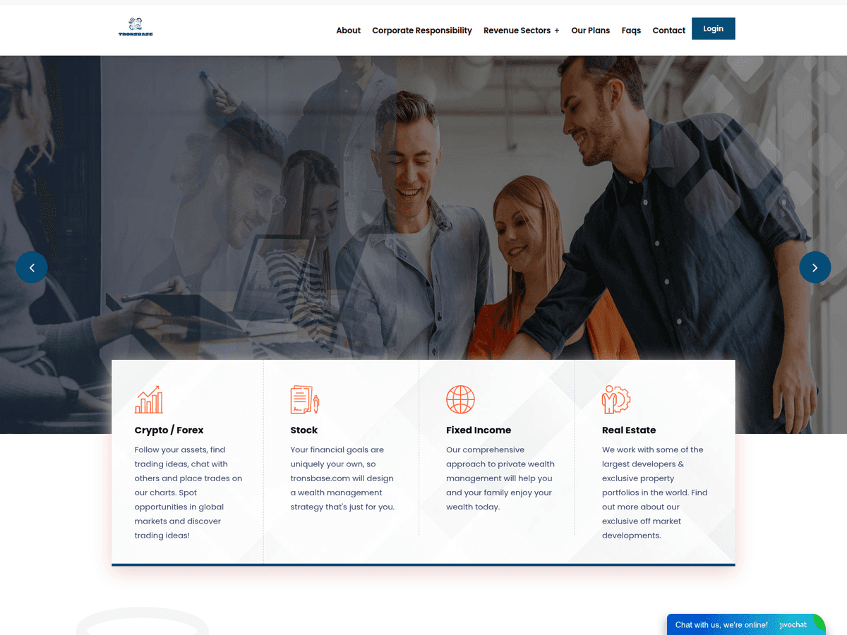Screenshot der Webseite Tronsbase (tronsbase.com)