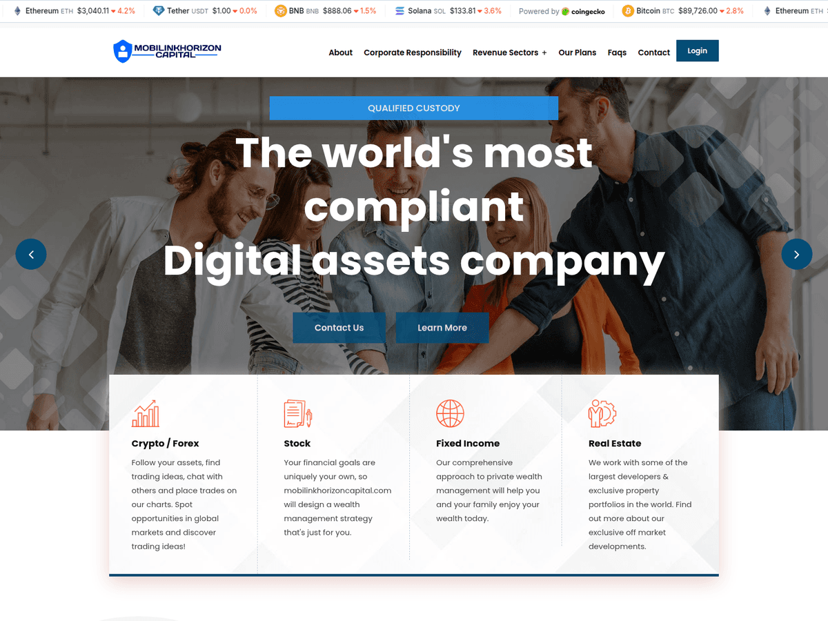Screenshot der Webseite Mobilinkhorizoncapital (mobilinkhorizoncapital.com)