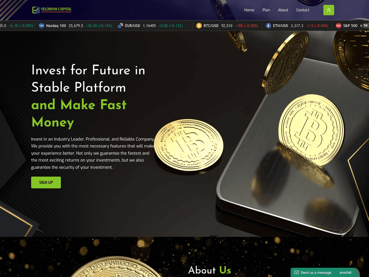 Screenshot der Webseite Veloriumcap (mail.veloriumcap.live)