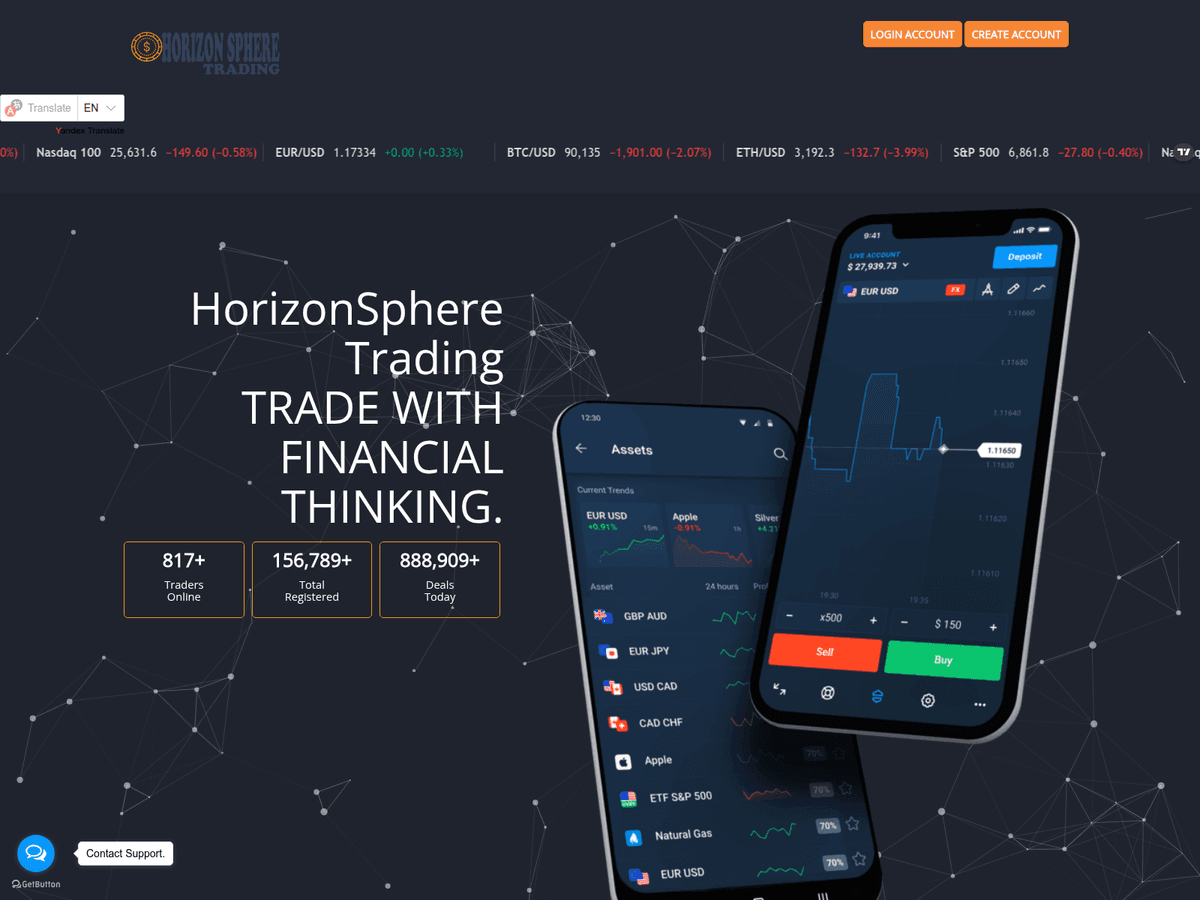 Screenshot der Webseite Horizonspheretrading (horizonspheretrading.com)