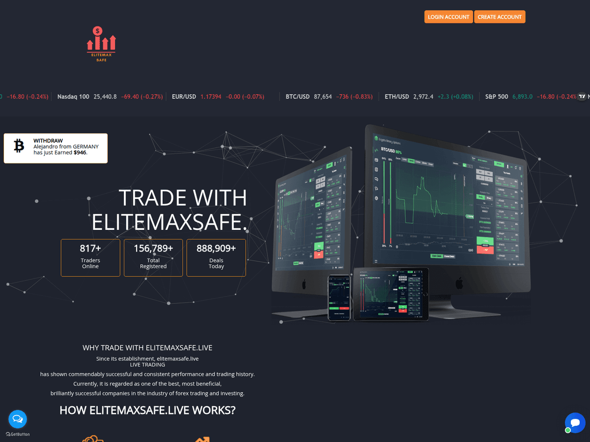 Screenshot der Webseite Elitemaxsafe (elitemaxsafe.live)