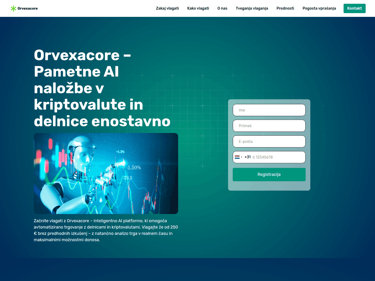 Screenshot der Webseite Orvexacore (orvexacore.com)
