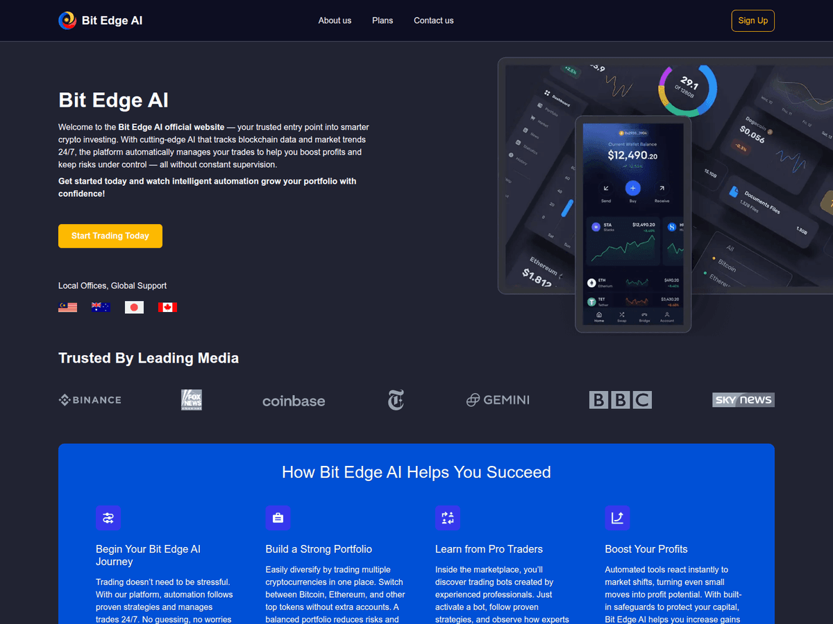 Screenshot der Webseite Bitedgeaiofficial (bitedgeaiofficial.com)