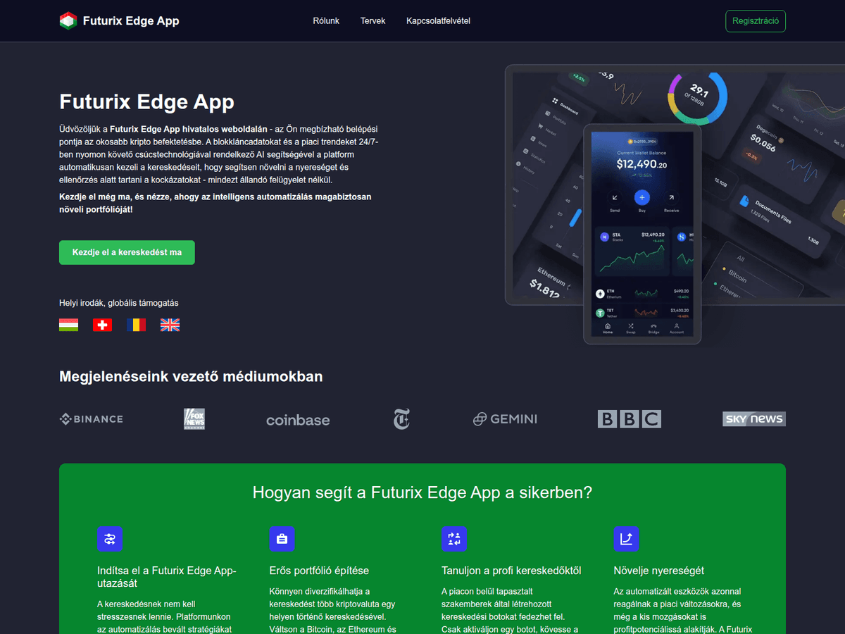Screenshot der Webseite Futurixedgeapphungary (futurixedgeapphungary.com)