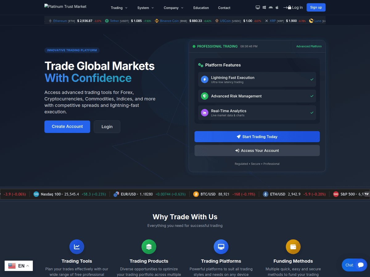 Screenshot der Webseite Vtmarketslinvestmenttrade (platinumtrustmarket.com.vtmarketslinvestmenttrade.com)
