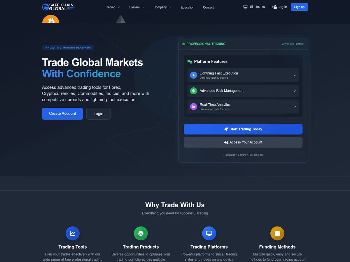 Screenshot der Webseite Safechainglobal (safechainglobal.com)
