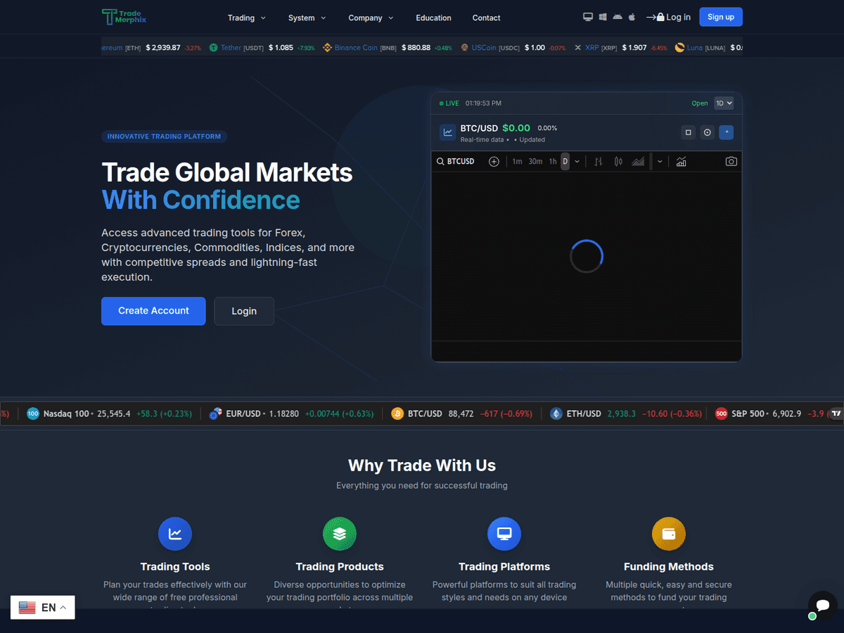 Screenshot der Webseite Trademorphix (mail.trademorphix.com)