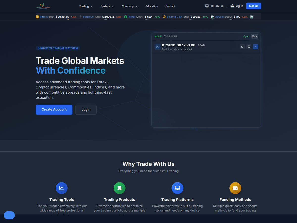 Screenshot der Webseite Smartexchangefx (trade.smartexchangefx.pro)