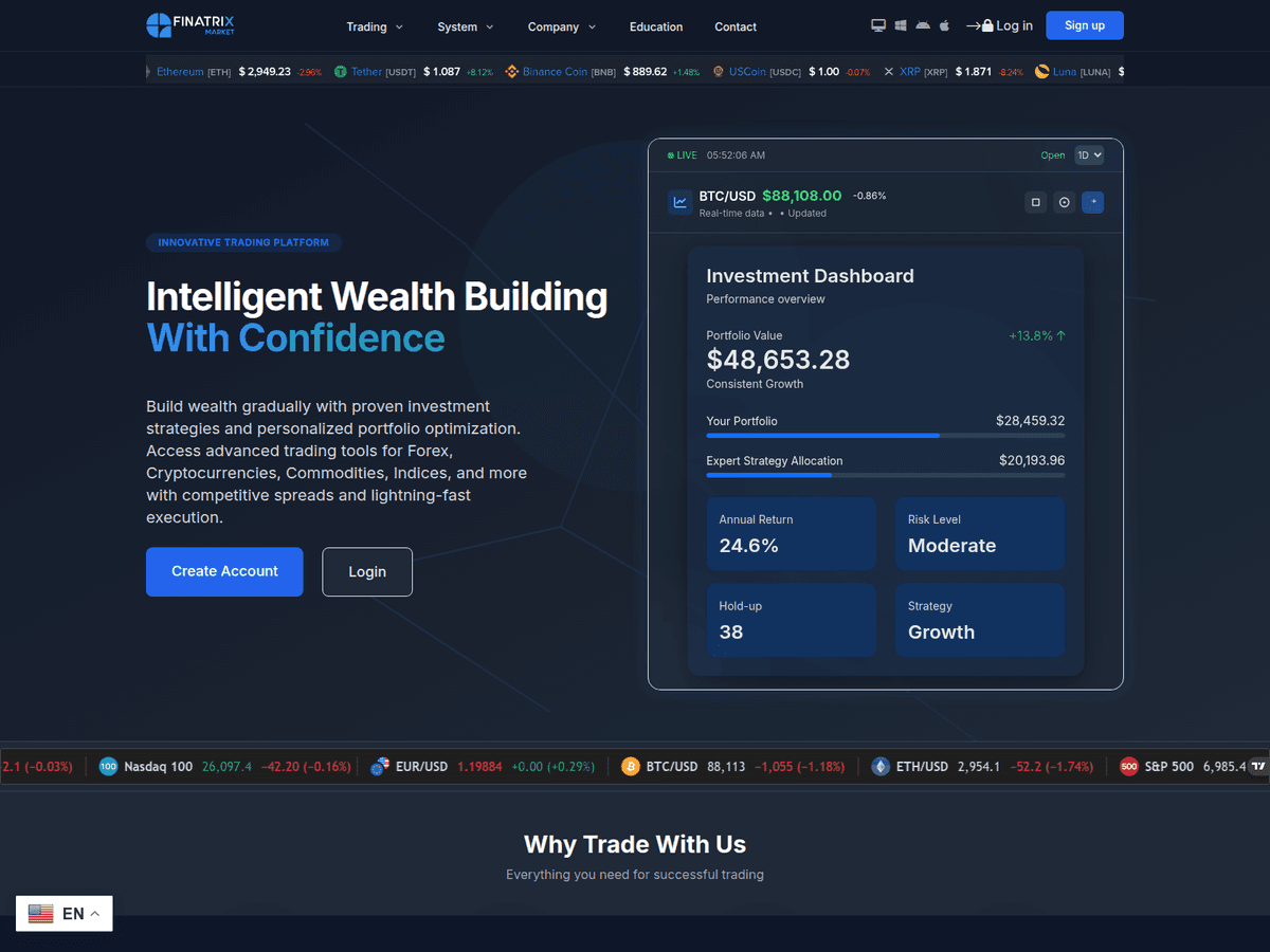 Screenshot der Webseite Finatrixmarket (finatrixmarket.com)