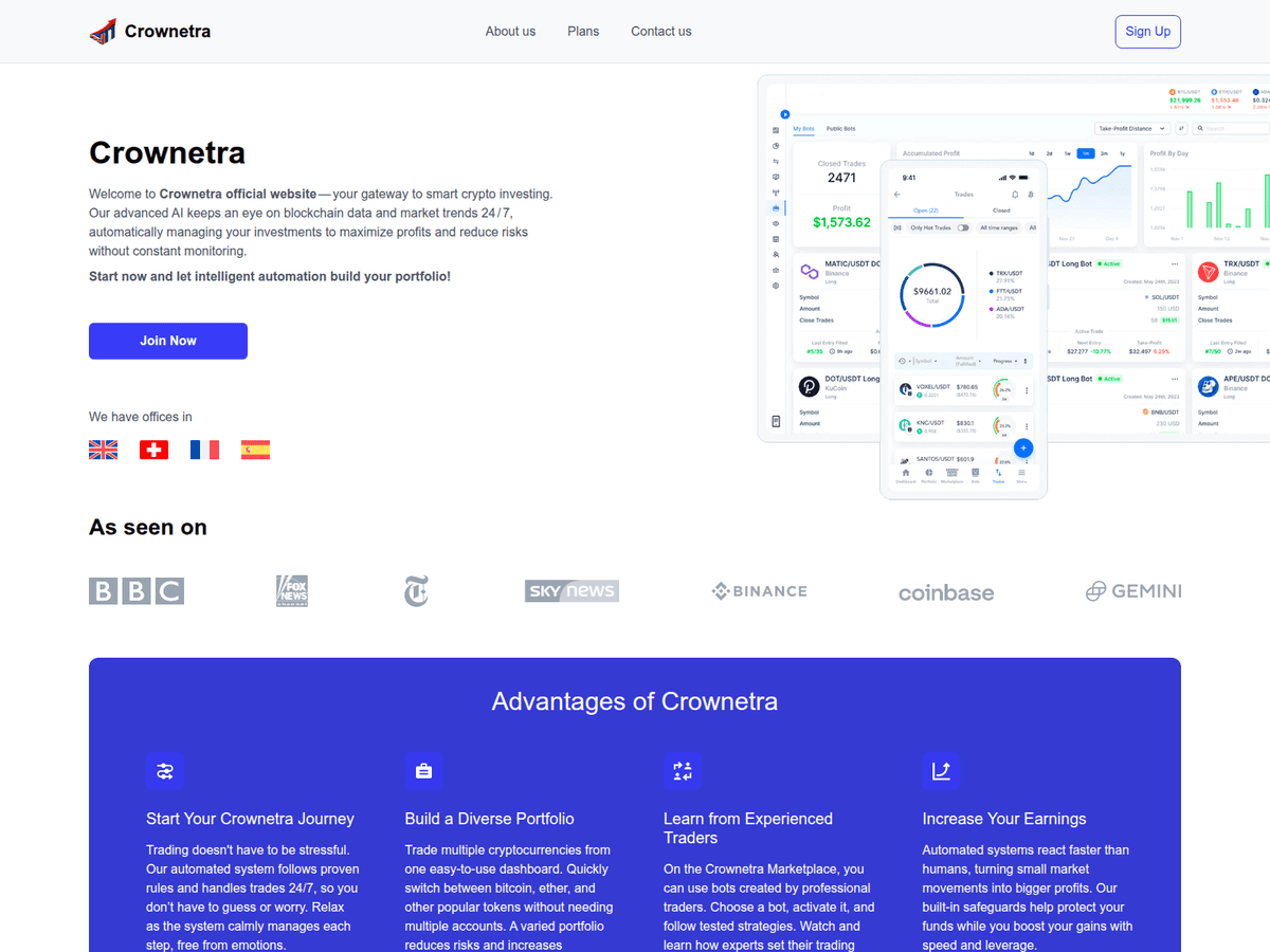 Screenshot der Webseite Crownetraofficial (crownetraofficial.com)