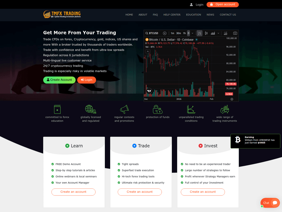 Screenshot der Webseite Tmfxtrading (tmfxtrading.live)