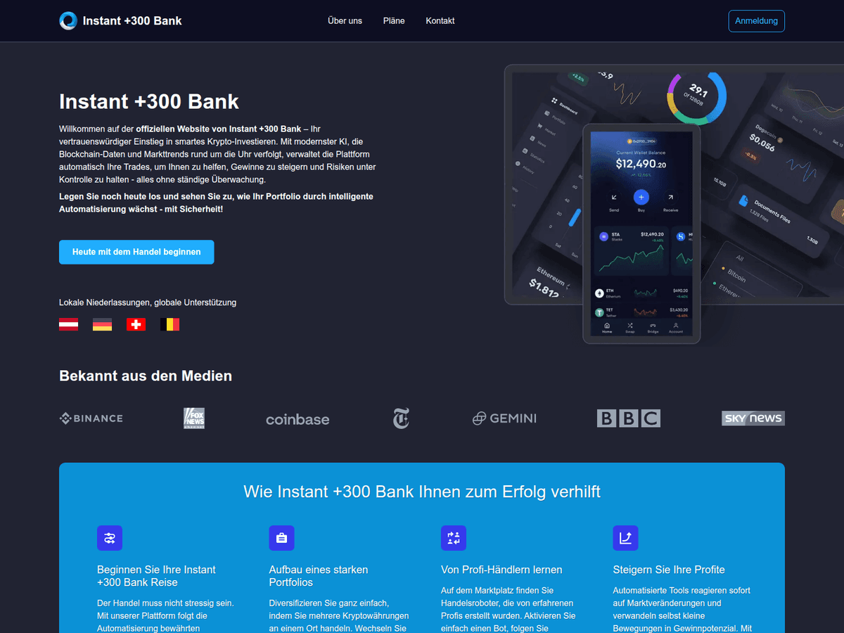 Screenshot der Webseite Instant300bank (instant300bank.at)