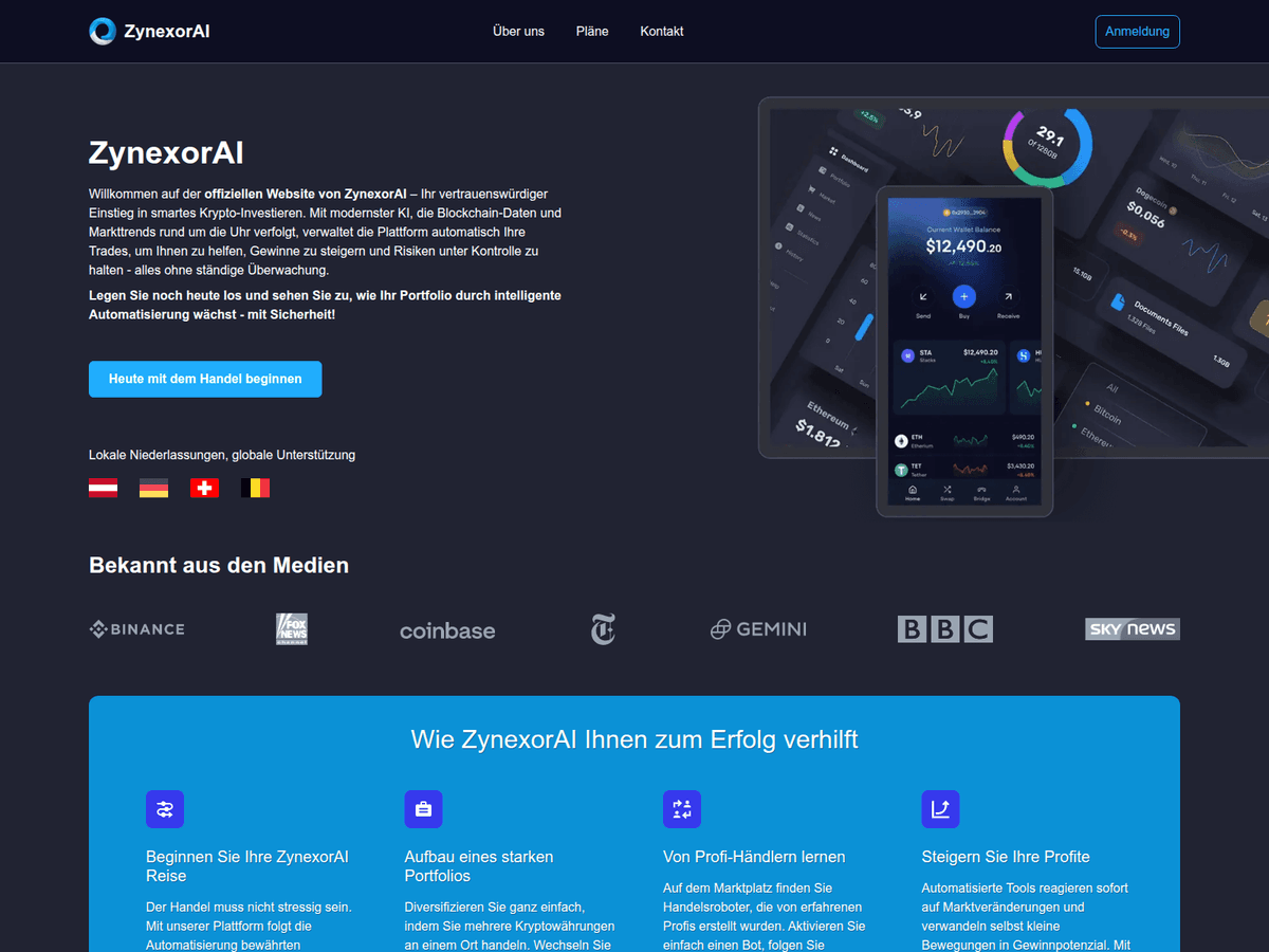 Screenshot der Webseite Zynexorai (zynexorai.at)