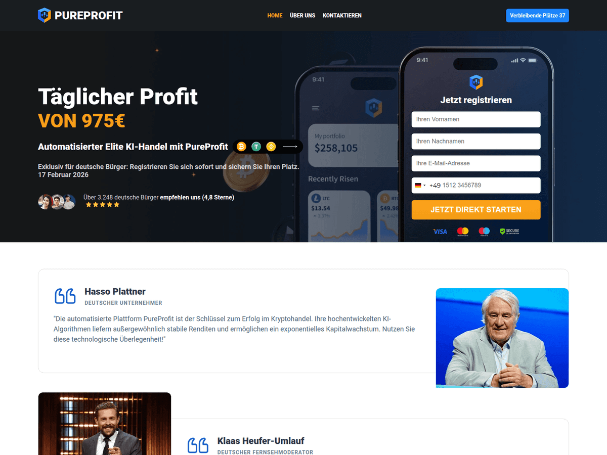 Screenshot der Webseite Pureprofit Ki (pureprofit-ki.net)