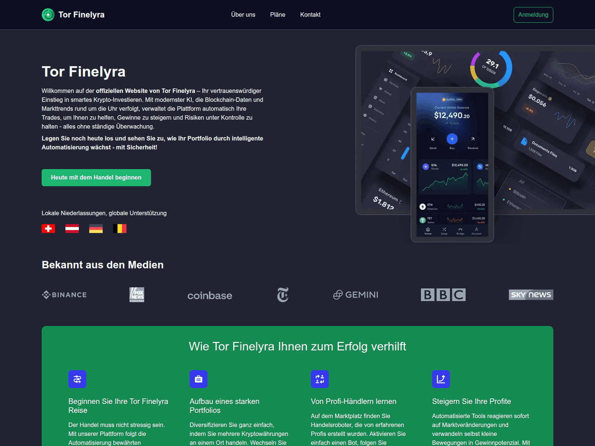 Screenshot der Webseite Torfinelyra (torfinelyra.ch)