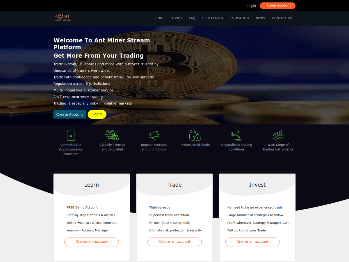 Screenshot der Webseite Weareadvancecryptotrader (antminerstreamint.com.weareadvancecryptotrader.com)