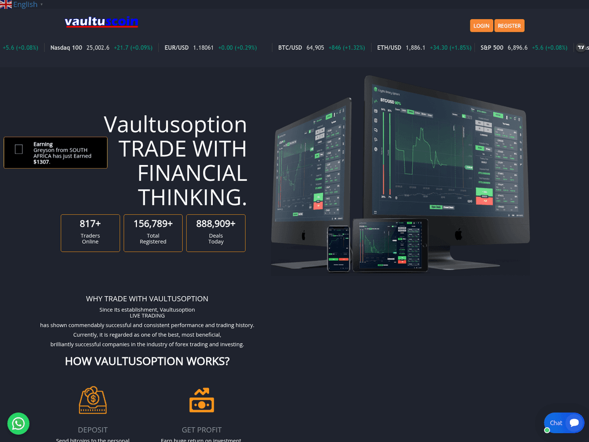Screenshot der Webseite Vaultusoption (vaultusoption.live)