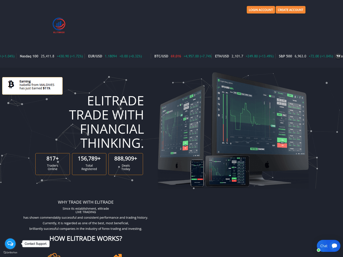 Screenshot der Webseite Elitrade (elitrade.top)